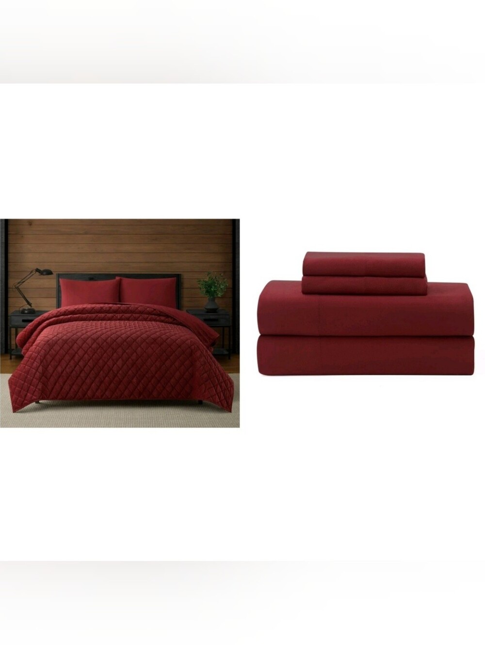 Deep Red Quilted Comforter Set with Matching Solid Sheet Set